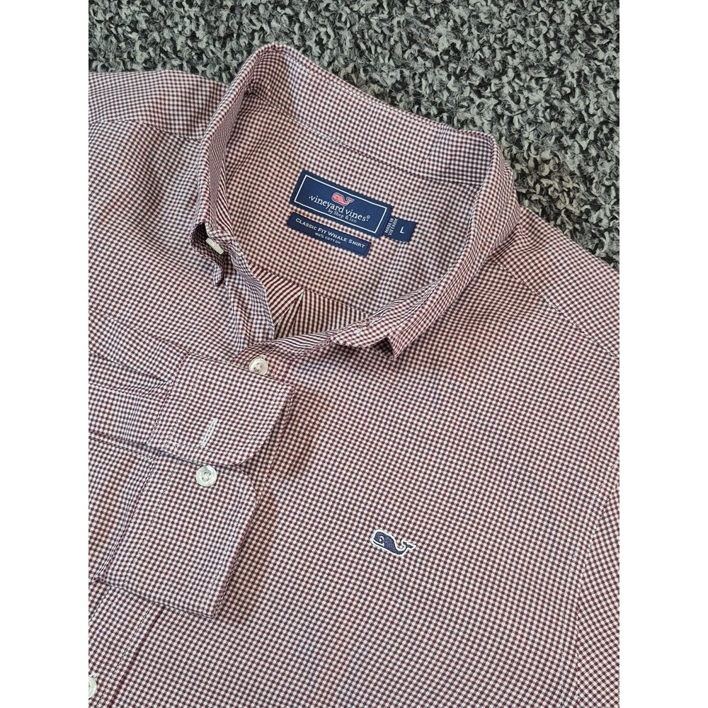 Vineyard Vines Long Sleeve Shirt Mens Large Maroon Plaid Classic Fit Whale Shirt